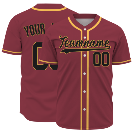 Custom Burgundy Black Full Button Fashion Design Down Baseball Jersey Sports Team Jersey