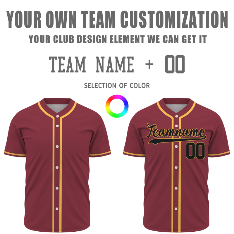 Custom Burgundy Black Full Button Fashion Design Down Baseball Jersey Sports Team Jersey