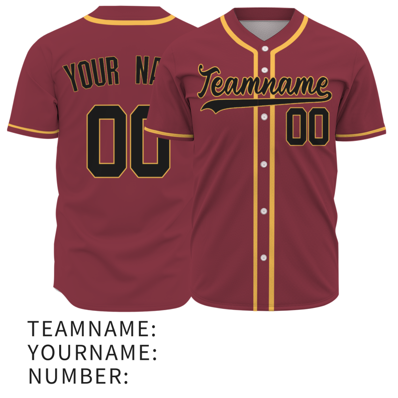 Custom Burgundy Black Full Button Fashion Design Down Baseball Jersey Sports Team Jersey