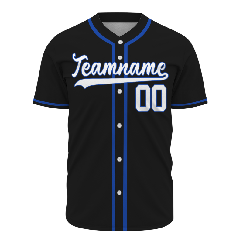 Custom Black Blue White Full Button Fashion Design Down Baseball Jersey Sports Team Jersey