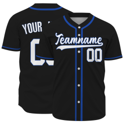 Custom Black Blue White Full Button Fashion Design Down Baseball Jersey Sports Team Jersey