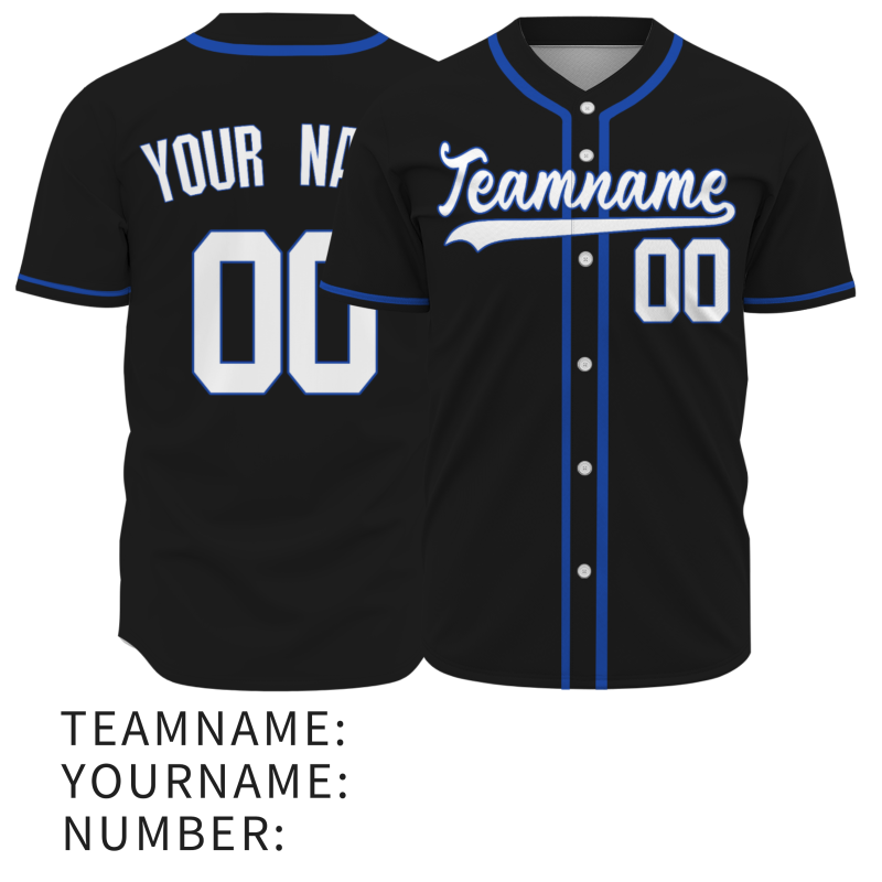 Custom Black Blue White Full Button Fashion Design Down Baseball Jersey Sports Team Jersey