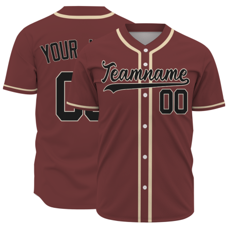 Custom Burgundy Black Button Fashion Design Down Baseball Jersey Sports Team Jersey