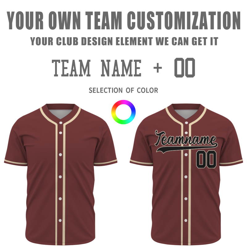Custom Burgundy Black Button Fashion Design Down Baseball Jersey Sports Team Jersey