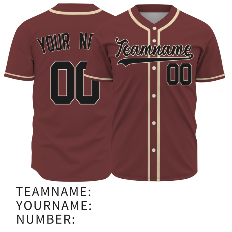 Custom Burgundy Black Button Fashion Design Down Baseball Jersey Sports Team Jersey
