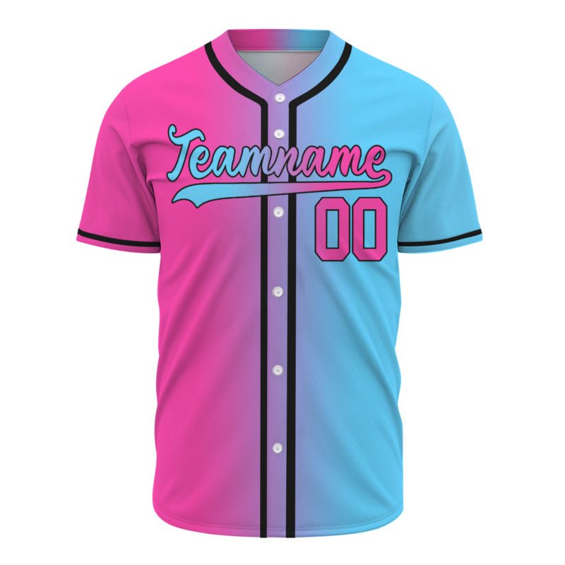 Custom Pink Blue Black Gradient Button Fashion Design Down Baseball Jersey Sports Team Jersey