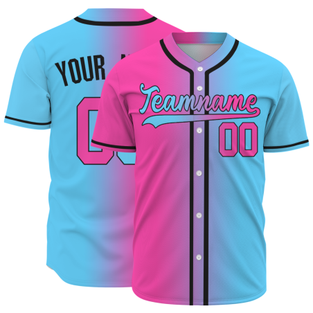 Custom Pink Blue Black Gradient Button Fashion Design Down Baseball Jersey Sports Team Jersey