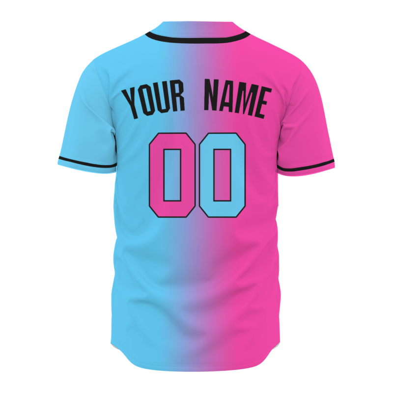 Custom Pink Blue Black Gradient Button Fashion Design Down Baseball Jersey Sports Team Jersey