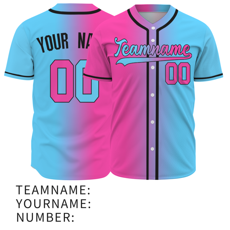 Custom Pink Blue Black Gradient Button Fashion Design Down Baseball Jersey Sports Team Jersey
