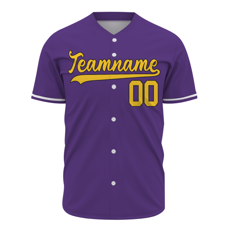 Custom Purple Gold White Button Fashion Design Down Baseball Jersey Sports Team Jersey