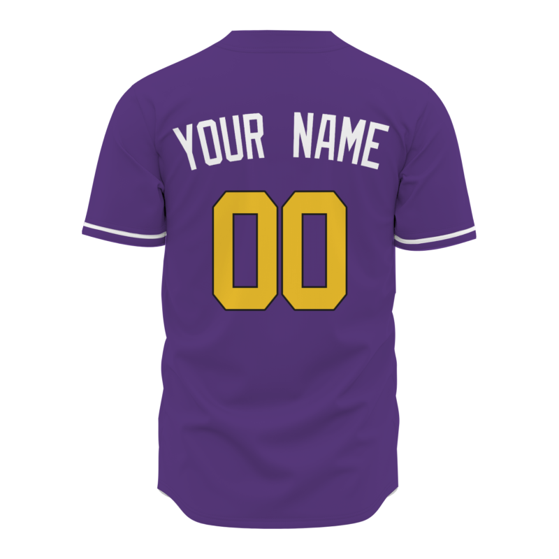Custom Purple Gold White Button Fashion Design Down Baseball Jersey Sports Team Jersey