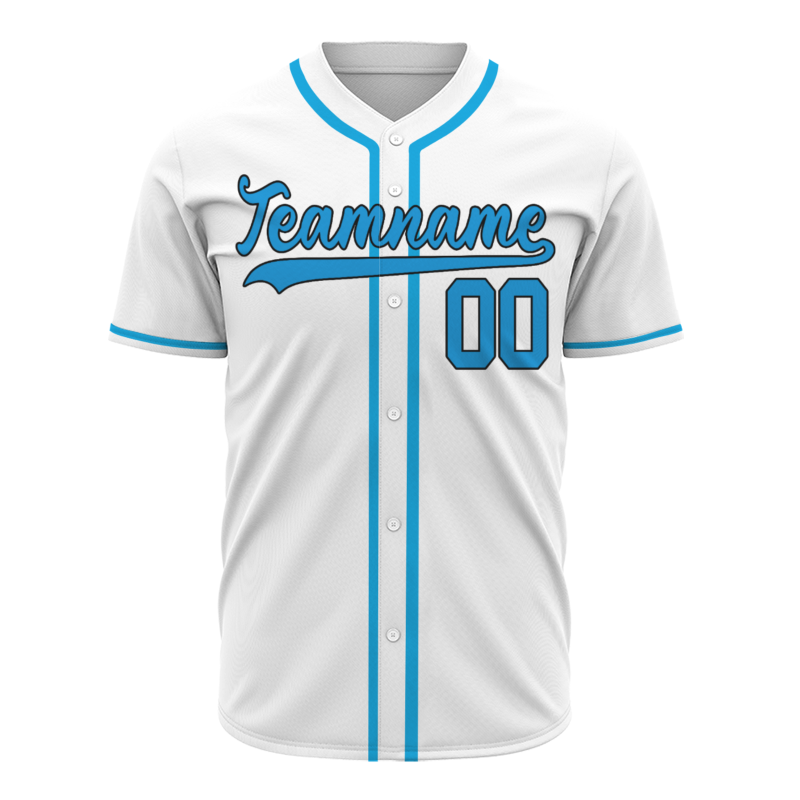 Custom White Blue Button Fashion Design Down Baseball Jersey Sports Team Jersey