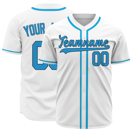Custom White Blue Button Fashion Design Down Baseball Jersey Sports Team Jersey