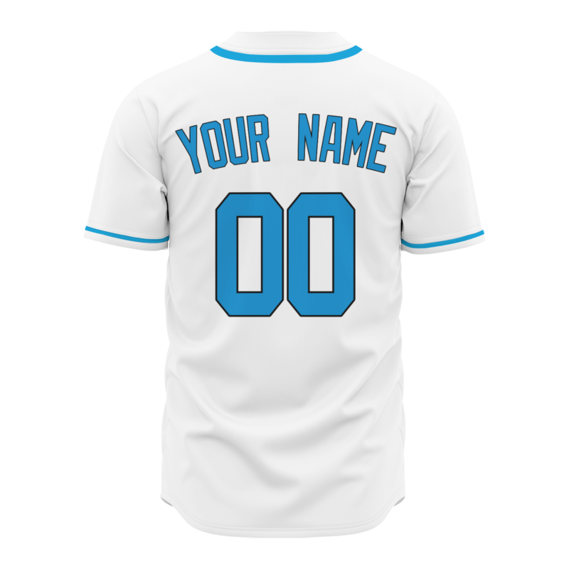 Custom White Blue Button Fashion Design Down Baseball Jersey Sports Team Jersey