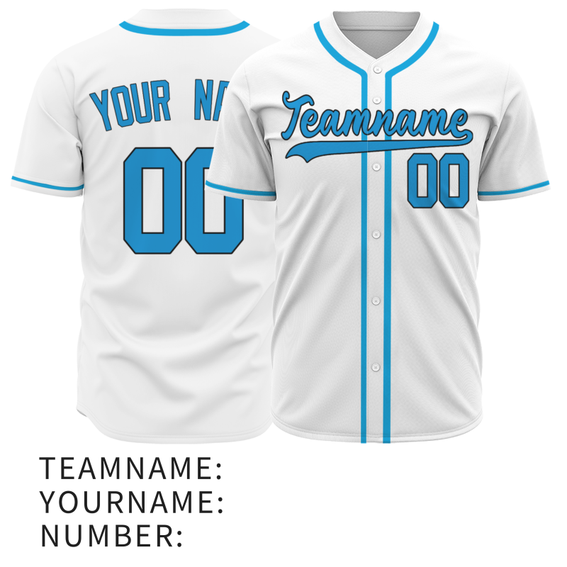 Custom White Blue Button Fashion Design Down Baseball Jersey Sports Team Jersey