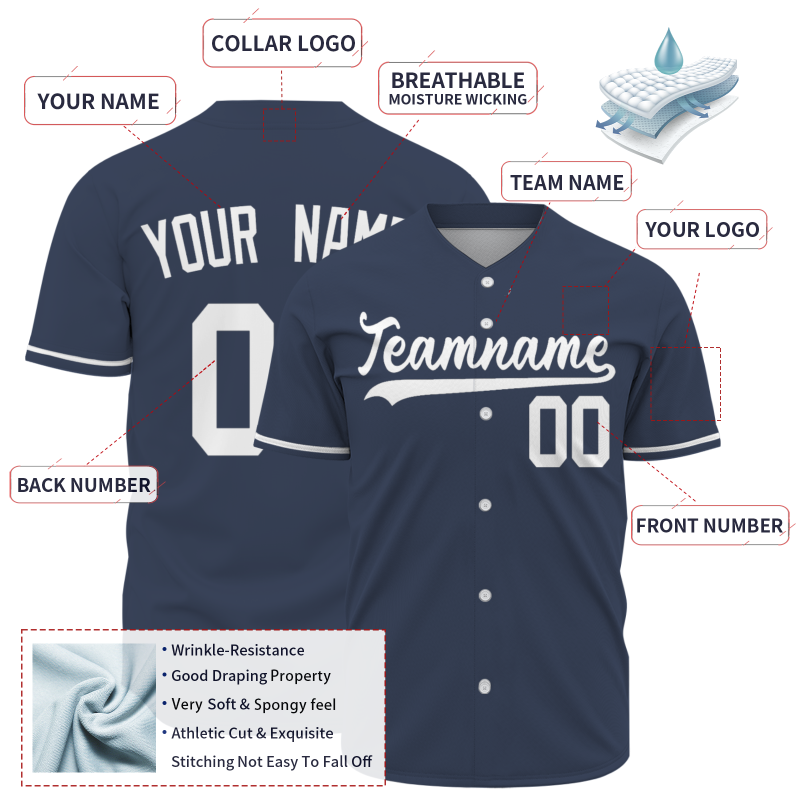Custom Navy Blue Button Fashion Design Down Baseball Jersey Sports Team Jersey