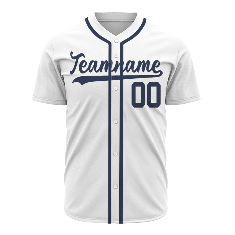 Custom White Navy Blue Button Fashion Design Down Baseball Jersey Sports Uniforms