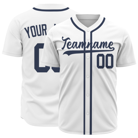 Custom White Navy Blue Button Fashion Design Down Baseball Jersey Sports Uniforms