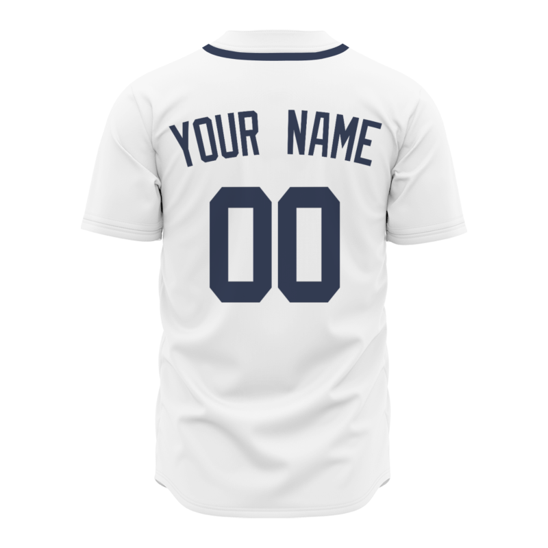 Custom White Navy Blue Button Fashion Design Down Baseball Jersey Sports Uniforms