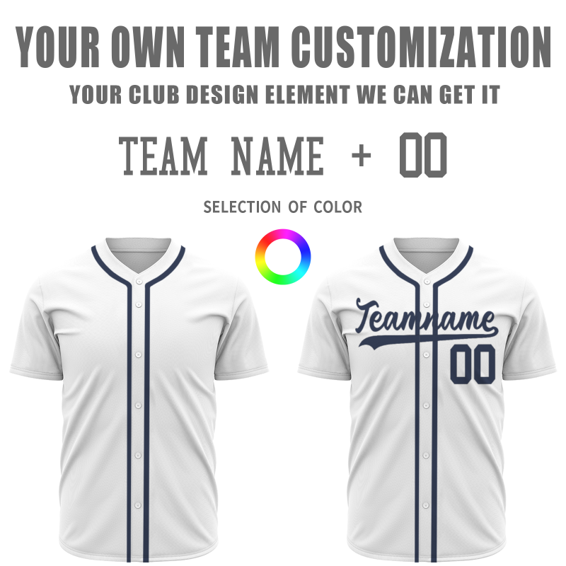 Custom White Navy Blue Button Fashion Design Down Baseball Jersey Sports Uniforms