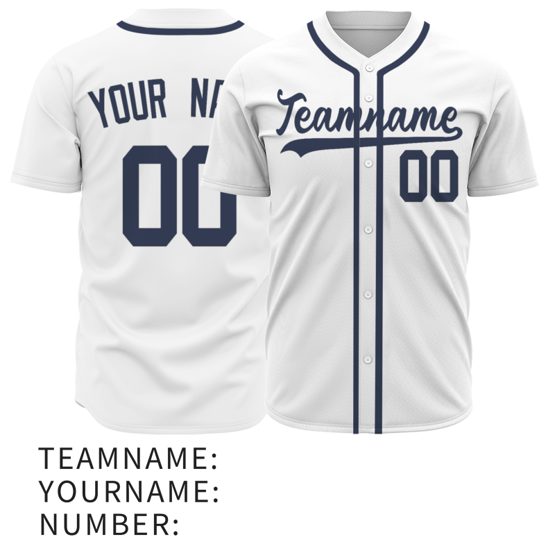 Custom White Navy Blue Button Fashion Design Down Baseball Jersey Sports Uniforms