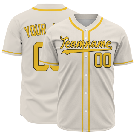 Custom Beige Gold Button Fashion Design Down Baseball Jersey Sports Uniforms