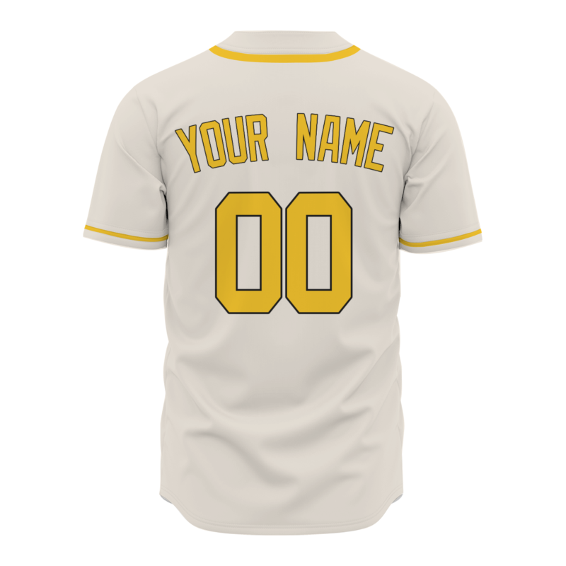 Custom Beige Gold Button Fashion Design Down Baseball Jersey Sports Uniforms