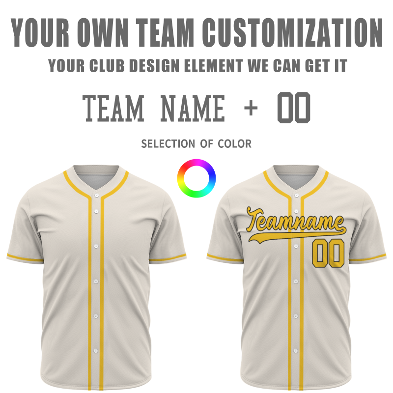 Custom Beige Gold Button Fashion Design Down Baseball Jersey Sports Uniforms