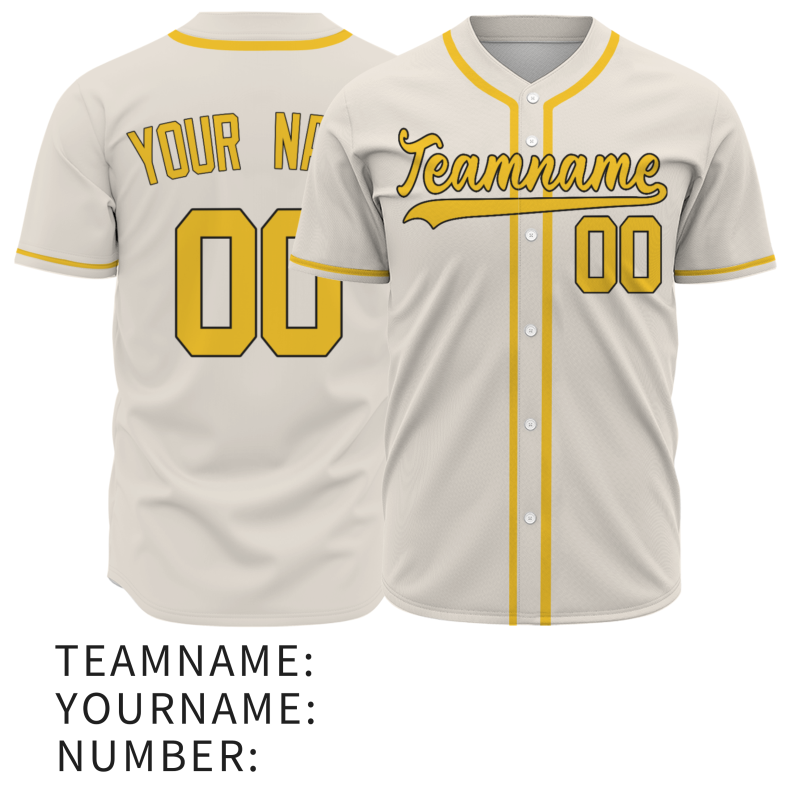 Custom Beige Gold Button Fashion Design Down Baseball Jersey Sports Uniforms