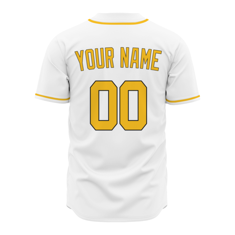 Custom White Royal Yellow Button Fashion Design Down Baseball Jersey Sports Uniforms