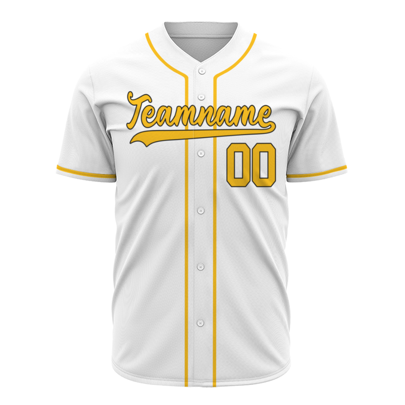 Custom White Royal Yellow Button Fashion Design Down Baseball Jersey Sports Uniforms