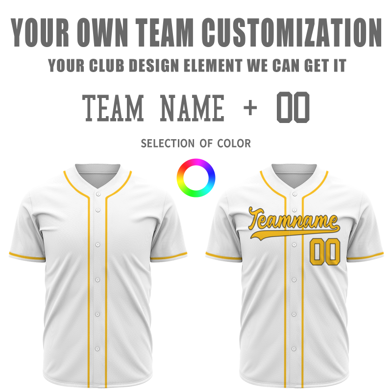 Custom White Royal Yellow Button Fashion Design Down Baseball Jersey Sports Uniforms