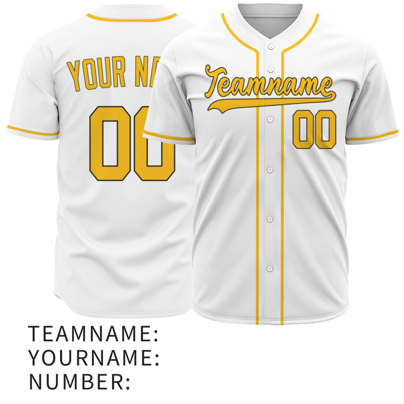 Custom White Royal Yellow Button Fashion Design Down Baseball Jersey Sports Uniforms