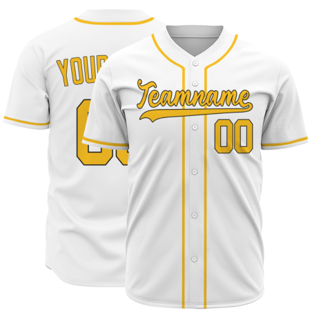 Custom White Royal Yellow Button Fashion Design Down Baseball Jersey Sports Uniforms