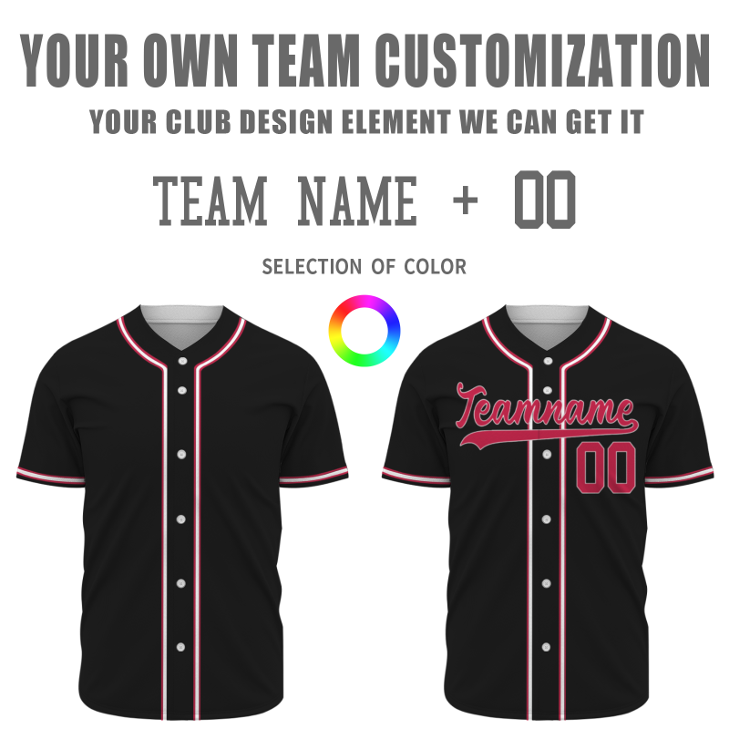 Custom Black Red White Button Fashion Design Down Baseball Jersey Sports Jersey