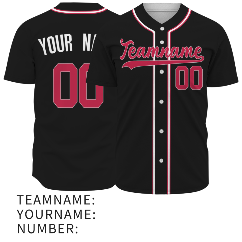 Custom Black Red White Button Fashion Design Down Baseball Jersey Sports Jersey