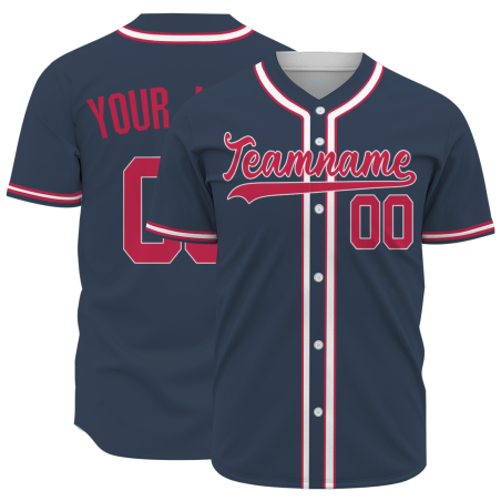 Custom Navy Blue Red Button Fashion Design Down Baseball Jersey Sports Jersey