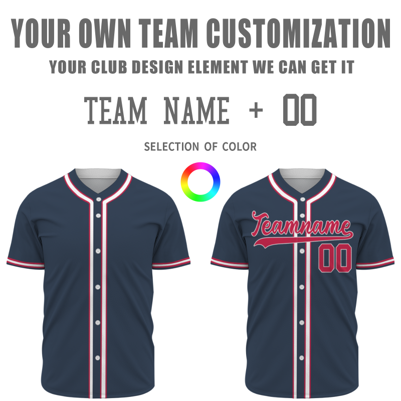 Custom Navy Blue Red Button Fashion Design Down Baseball Jersey Sports Jersey