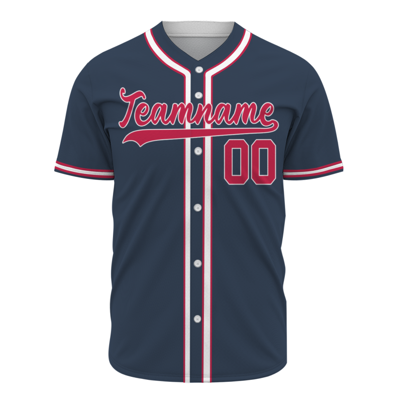 Custom Navy Blue Red Button Fashion Design Down Baseball Jersey Sports Jersey