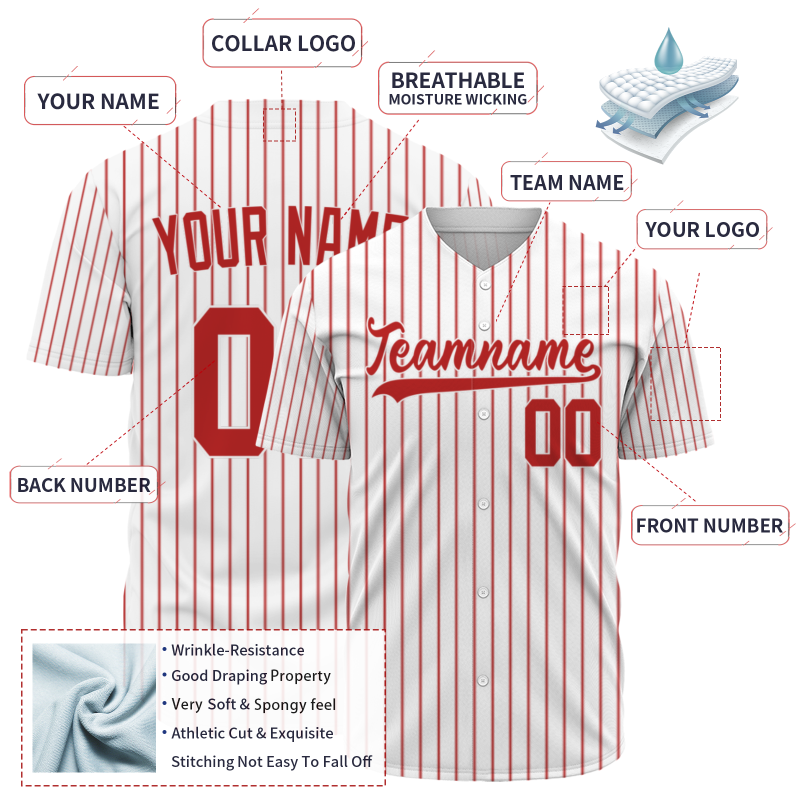 Custom White Red Stripes Solider Classic Style Authentic Baseball Sports Jersey