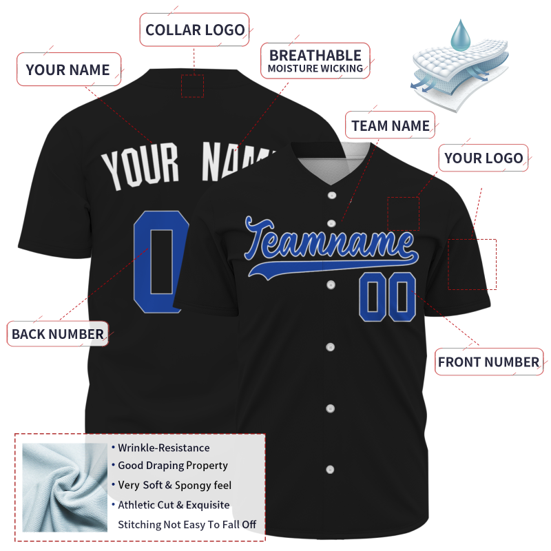 Custom Black Blue Solider Classic Style Authentic Baseball Sports Jersey