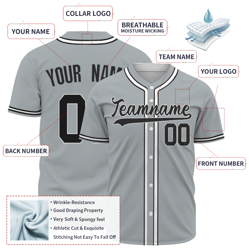 Custom Gray Black Solider Classic Style Authentic Baseball Sports Jersey