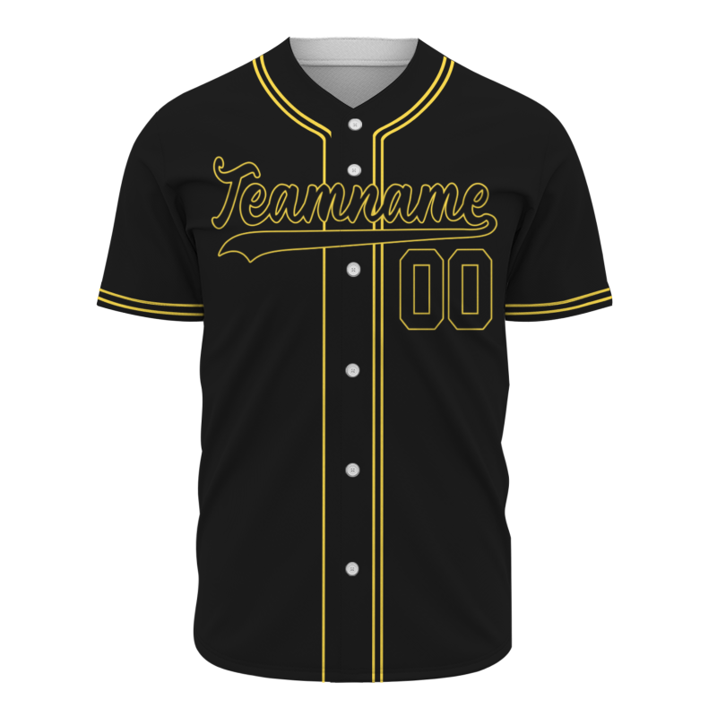 Custom Black Gold Baseball Jersey Button Down Hip Hop Baseball Shirt Stitched Name Number
