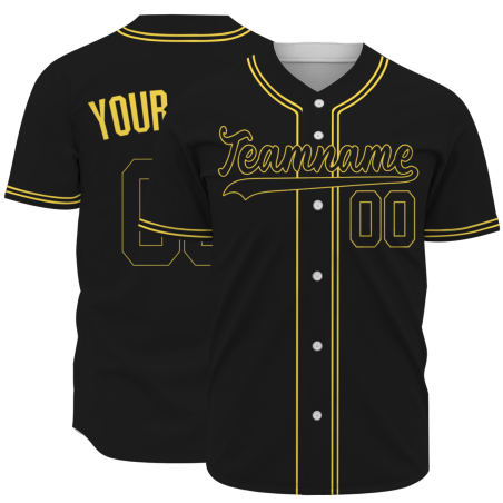 Custom Black Gold Baseball Jersey Button Down Hip Hop Baseball Shirt Stitched Name Number