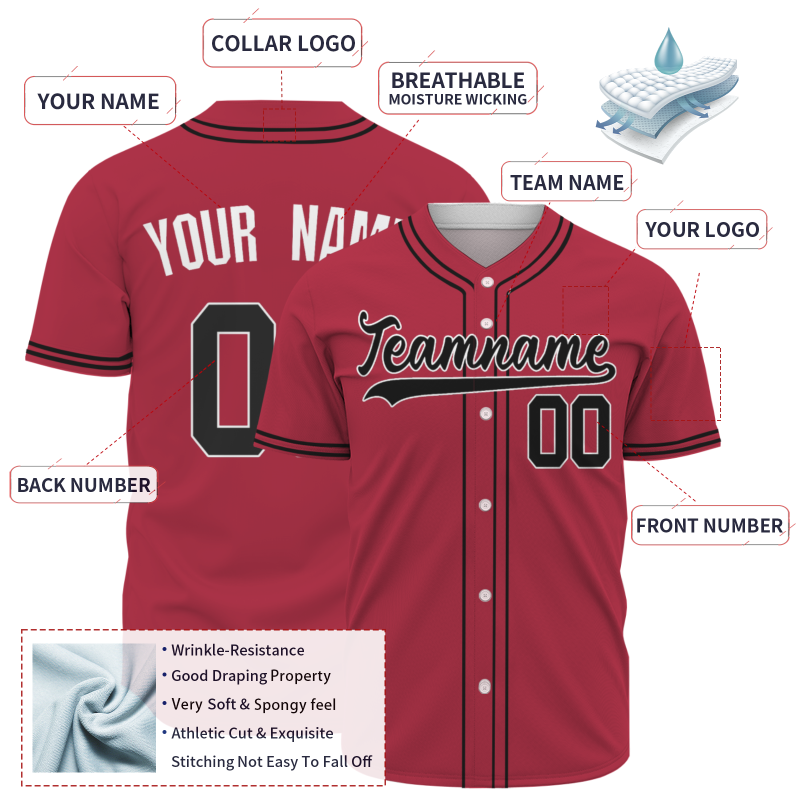 Custom Red Black White Baseball Jersey Button Down Hip Hop Baseball Shirt Stitched Name Number