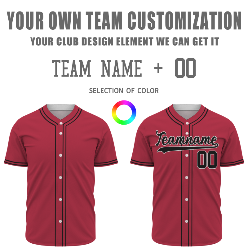 Custom Red Black White Baseball Jersey Button Down Hip Hop Baseball Shirt Stitched Name Number