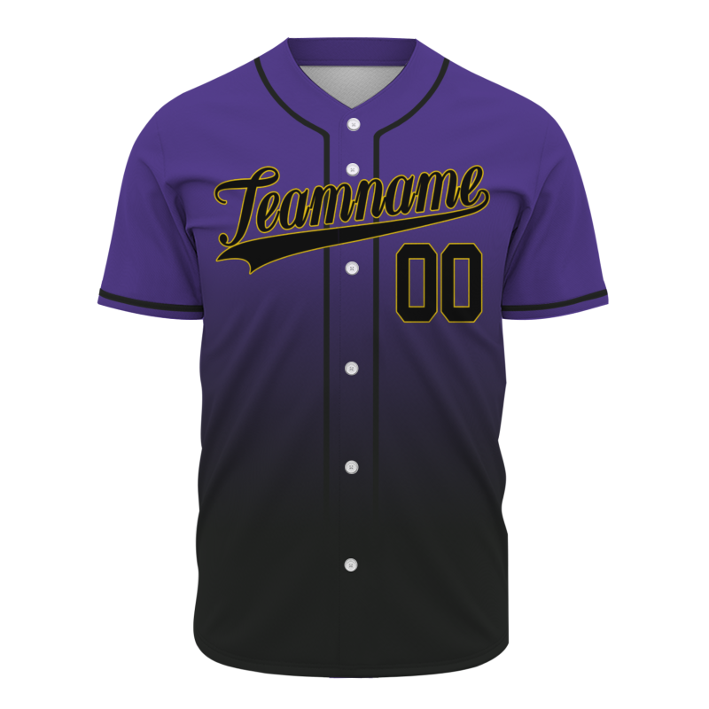 Custom Purple Black Gradient Full Button  Fashion Design Authentic Baseball Jersey