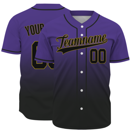 Custom Purple Black Gradient Full Button  Fashion Design Authentic Baseball Jersey