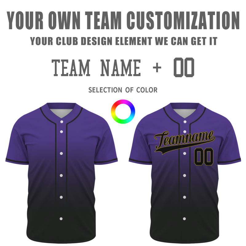 Custom Purple Black Gradient Full Button  Fashion Design Authentic Baseball Jersey