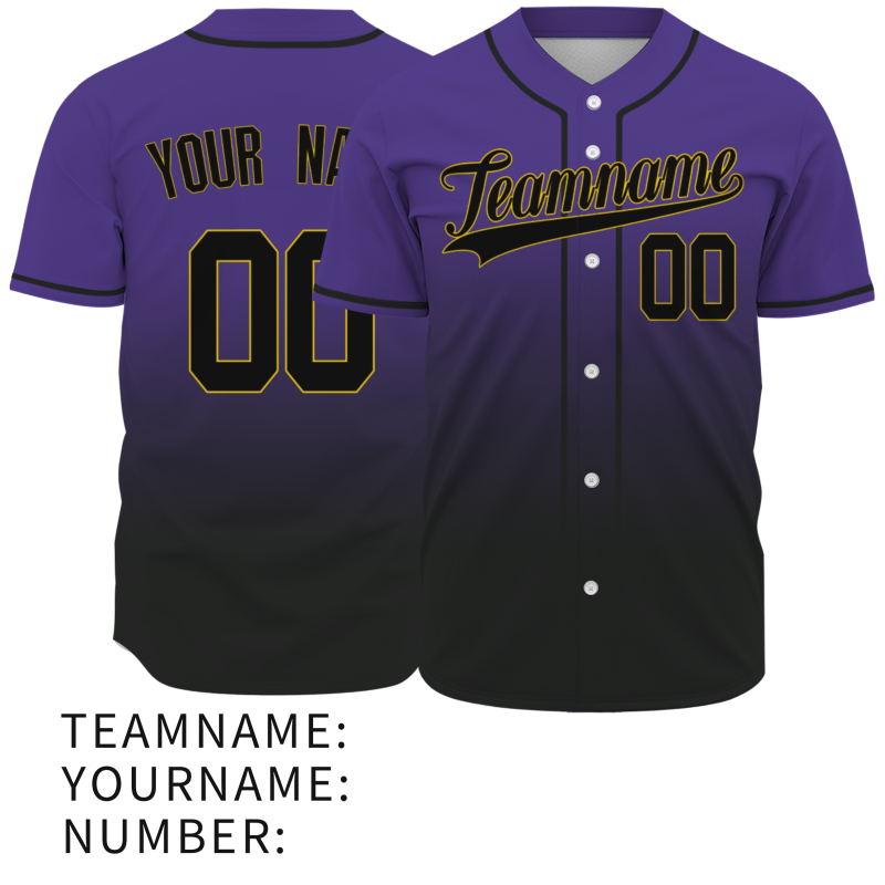 Custom Purple Black Gradient Full Button  Fashion Design Authentic Baseball Jersey